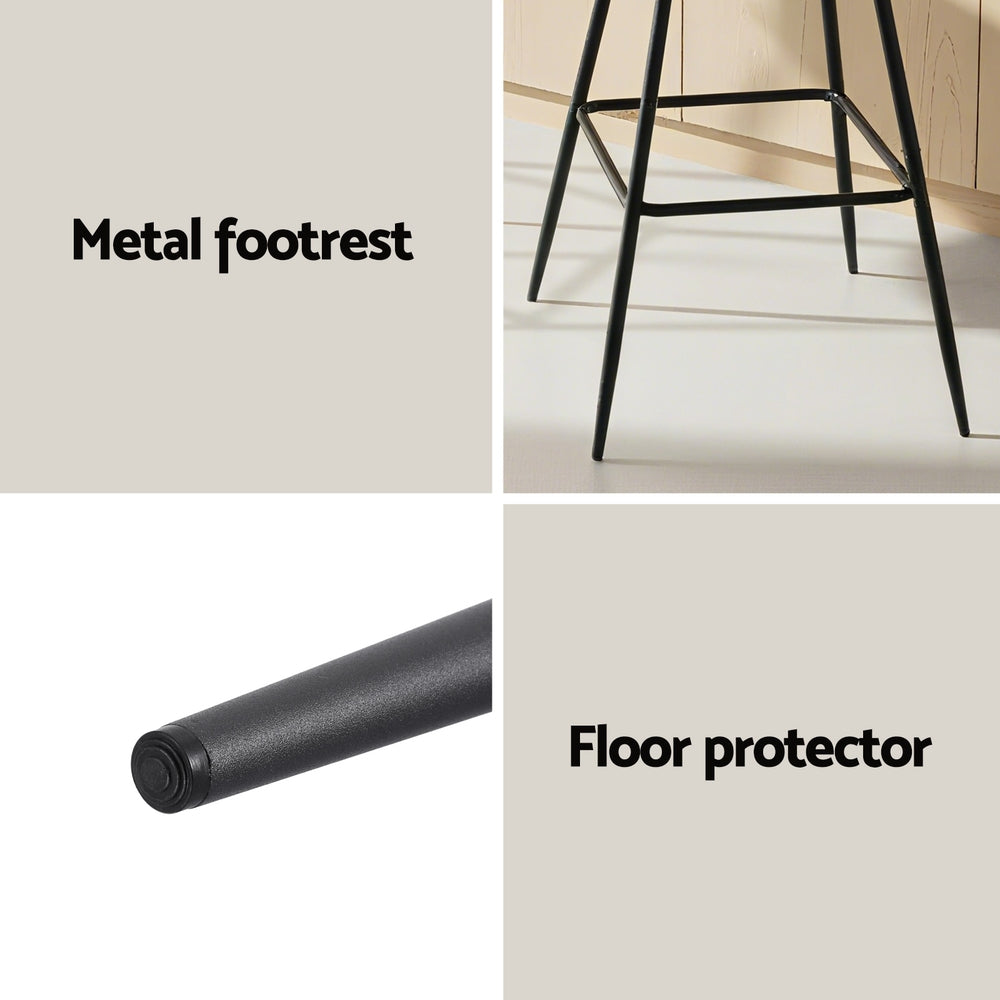 Metal footrest and floor protector with text labels on a neutral background