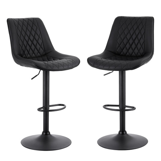 Jett Adjustable Leather Bar Stools – Black Diamond Stitch 67cm (Set of 2)