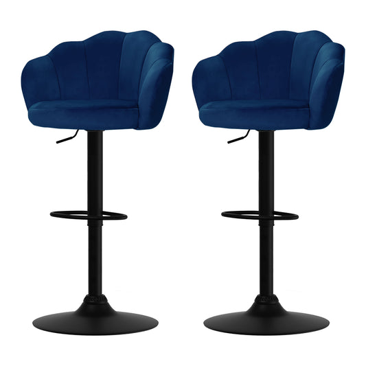 Set of 2 Velvet Clamshell Gas Lift Bar Stools Blue