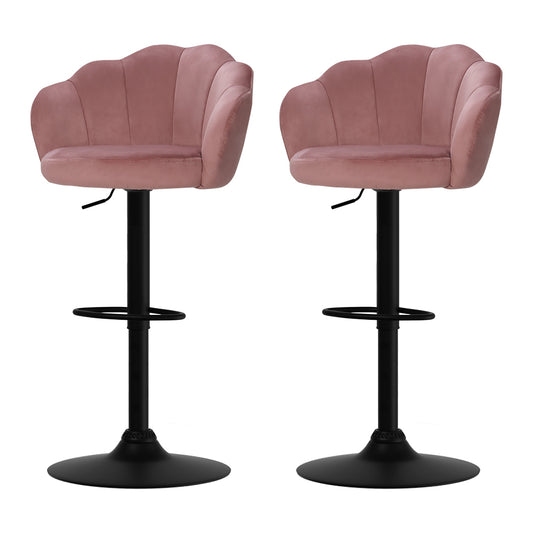 Set of 2 Velvet Clamshell Gas Lift Bar Stools Pink