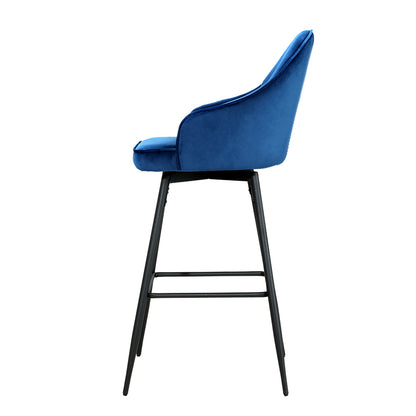 Set of 2 Modern Velvet Swivel Bar Stools Blue