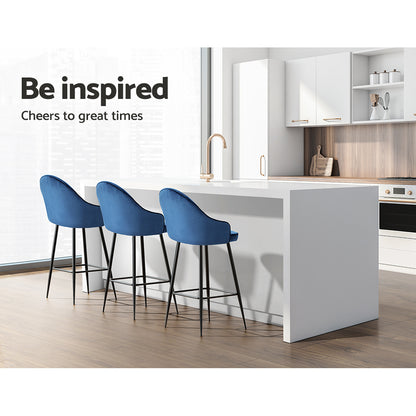 Set of 2 Modern Velvet Swivel Bar Stools Blue