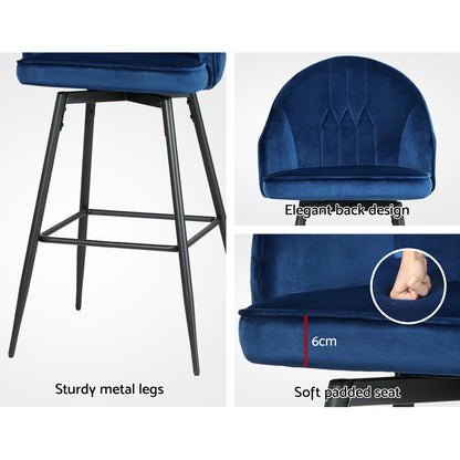 Set of 2 Modern Velvet Swivel Bar Stools Blue