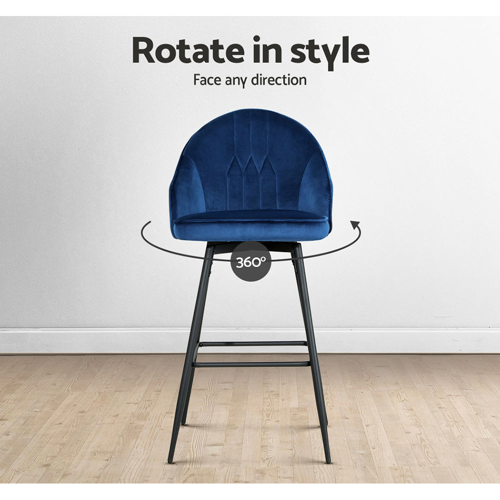 Set of 2 Modern Velvet Swivel Bar Stools Blue