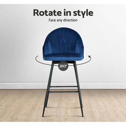 Set of 2 Modern Velvet Swivel Bar Stools Blue