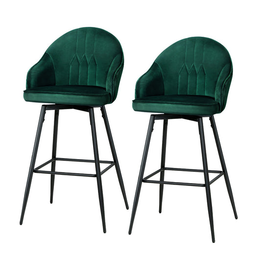 Set of 2 Velvet Swivel Bar Stools Green