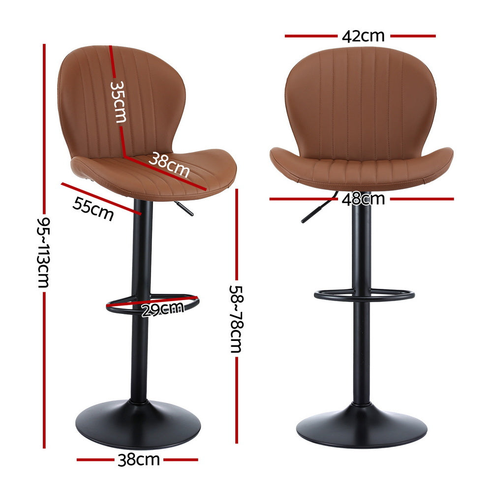 Brown bar stools with dimensions marked on a white background