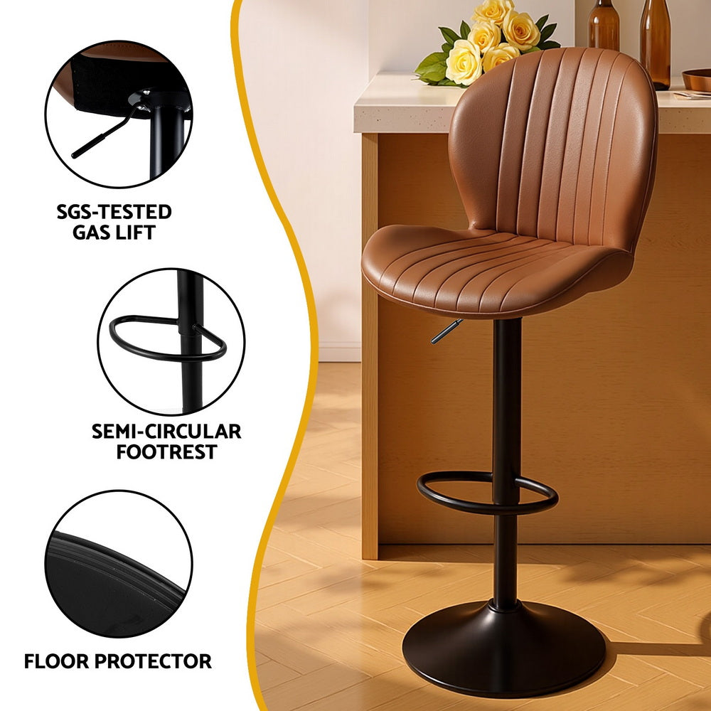 Brown bar stool with features highlighted on a white background