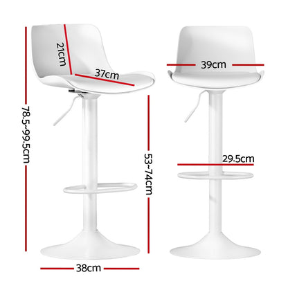 Nola Leather Padded Adjustable Bar Stools White (Set of 2)