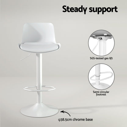Nola Leather Padded Adjustable Bar Stools White (Set of 2)