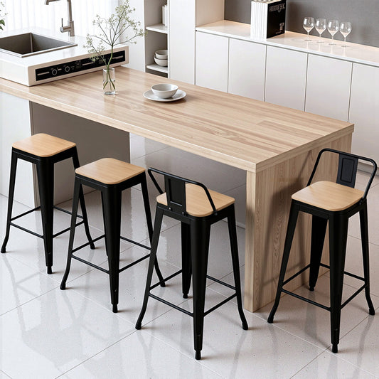 Ivar Industrial Bar Stools – Black & Timber 77cm (Set of 4)