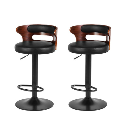 2 x Leather Gas Lift Bar Stools All Black