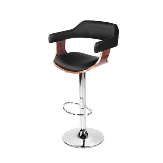 Leather Curved Timber Gas Lift Bar Stool Chrome Black