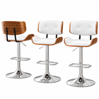 Jace Adjustable Leather Swivel Bar Stools – White & Chrome (Set of 3)