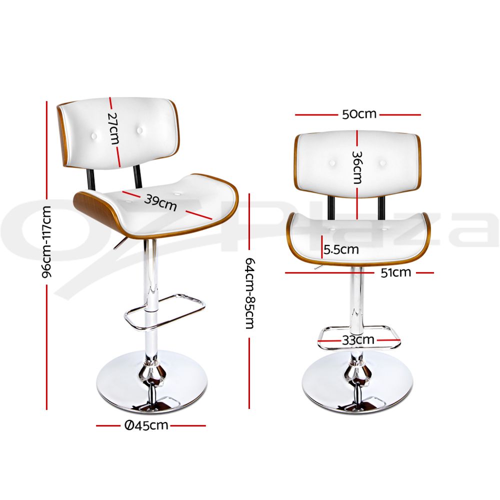 Jace Adjustable Leather Swivel Bar Stools – White & Chrome (Set of 3)