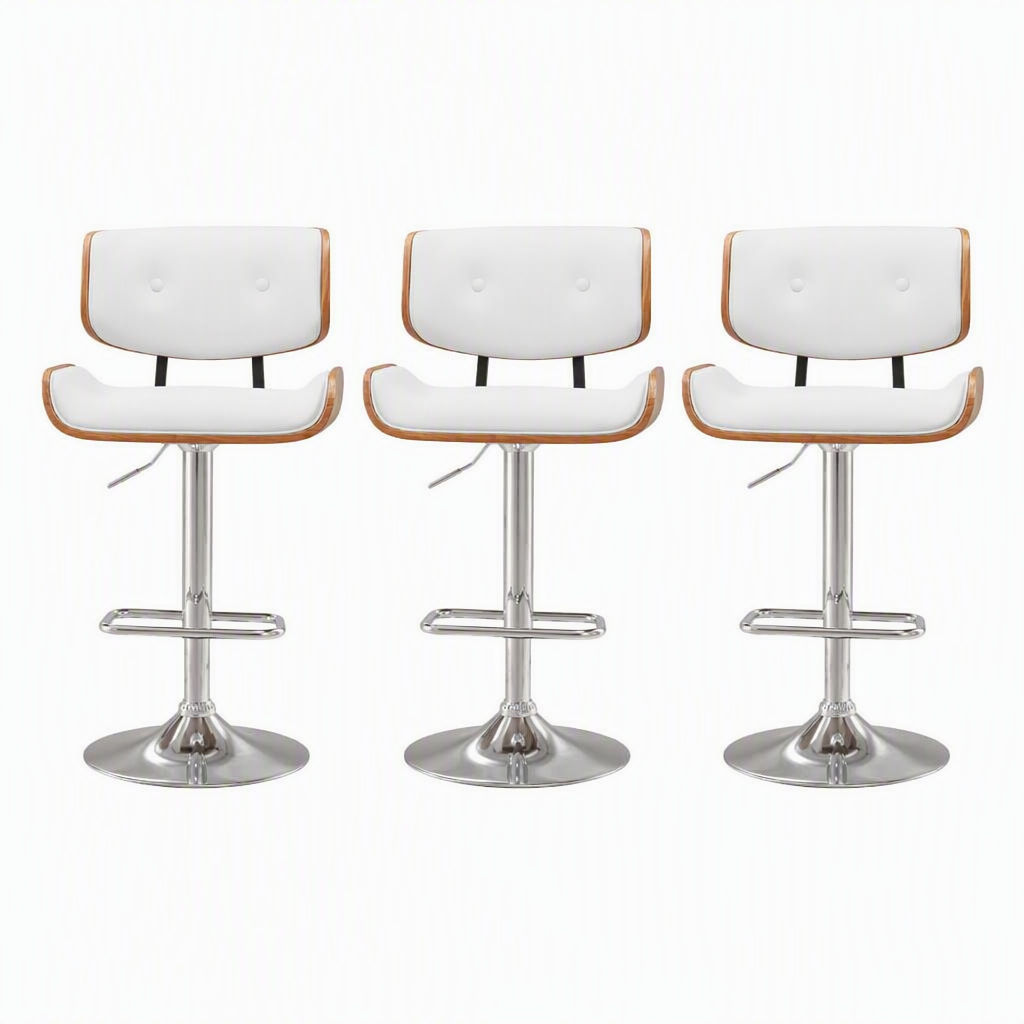 Jace Adjustable Leather Swivel Bar Stools – White & Chrome (Set of 3)