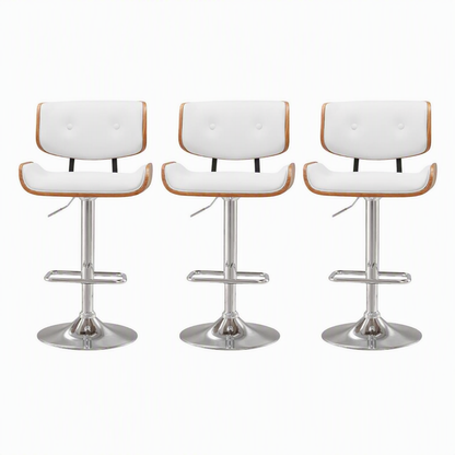Jace Adjustable Leather Swivel Bar Stools – White & Chrome (Set of 3)