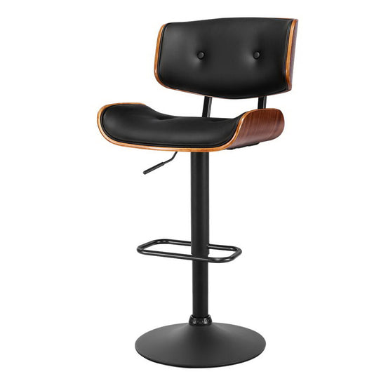Leather Curved Timber Seat Gas Lift Bar Stool Black
