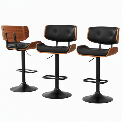 Jace Adjustable Leather Swivel Bar Stools – Black (Set of 3)