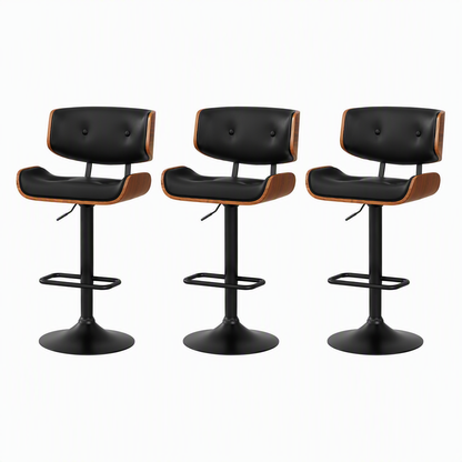 Jace Adjustable Leather Swivel Bar Stools – Black (Set of 3)