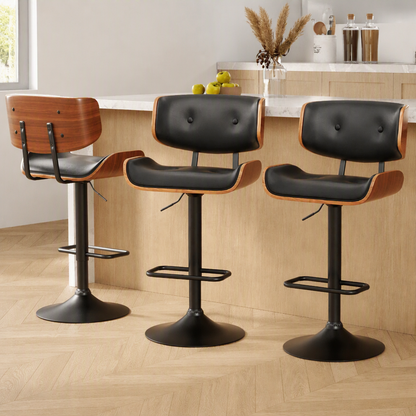 Jace Adjustable Leather Swivel Bar Stools – Black (Set of 3)