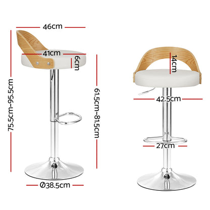 2 x Leather Gas Lift Timber Backrest Bar Stools White