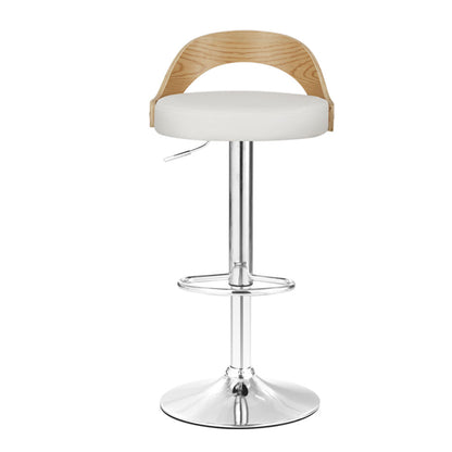2 x Leather Gas Lift Timber Backrest Bar Stools White