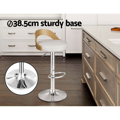 2 x Leather Gas Lift Timber Backrest Bar Stools White