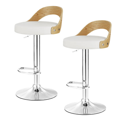 2 x Leather Gas Lift Timber Backrest Bar Stools White