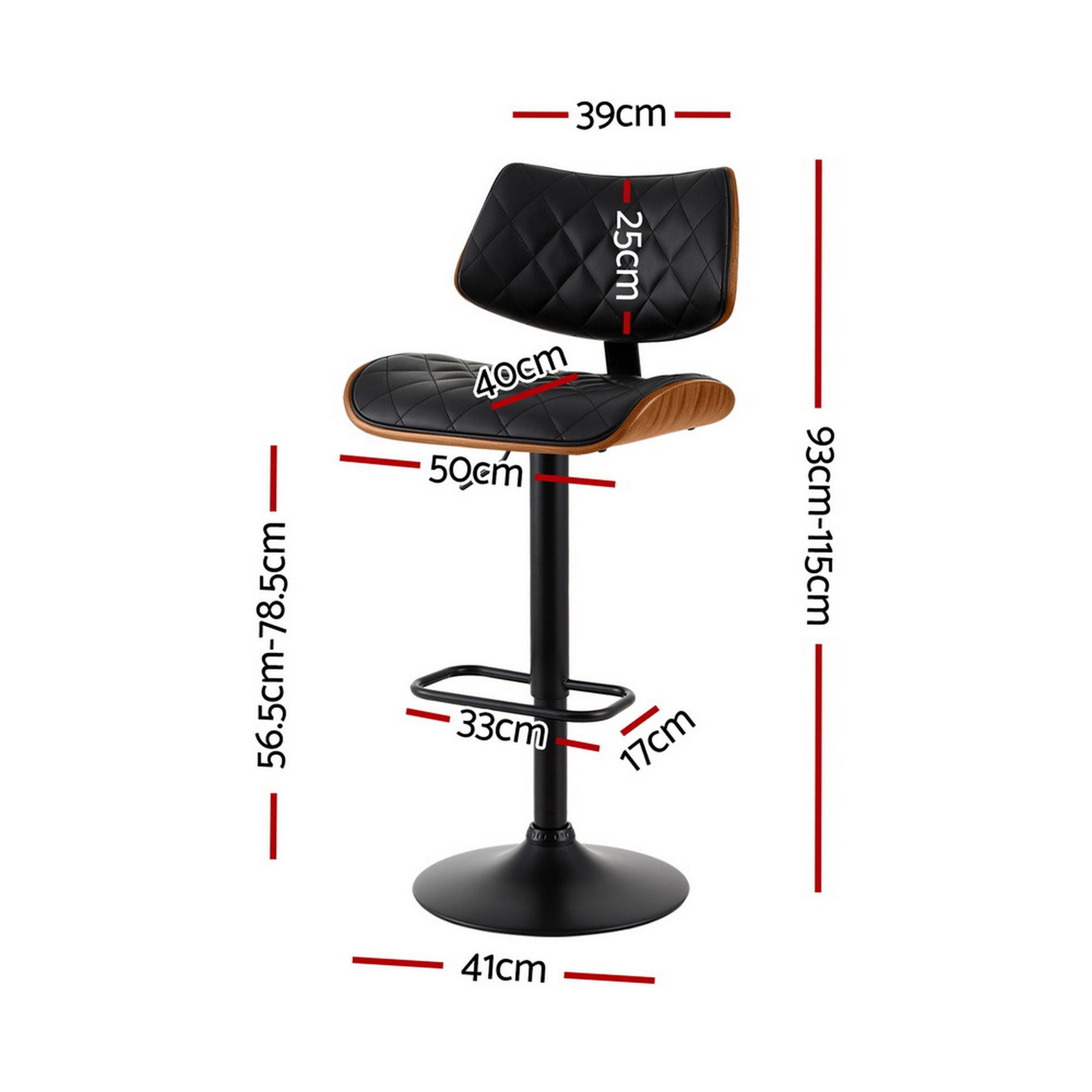 Bar stool with dimensions marked on a white background