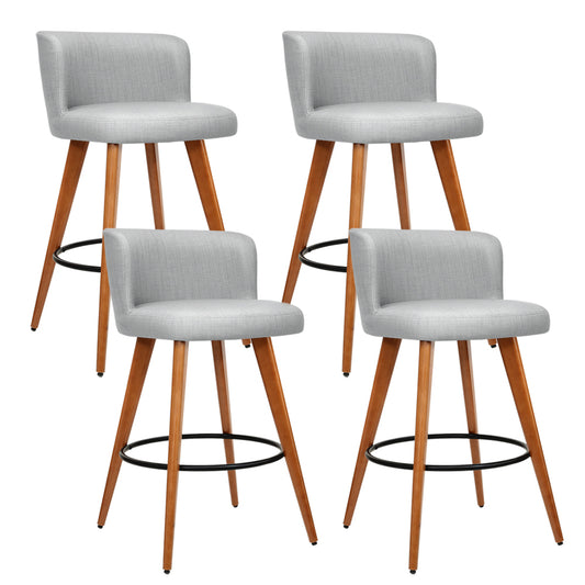 Lilly Linen Fabric Timber Frame Bar Stools Grey (Set of 4)
