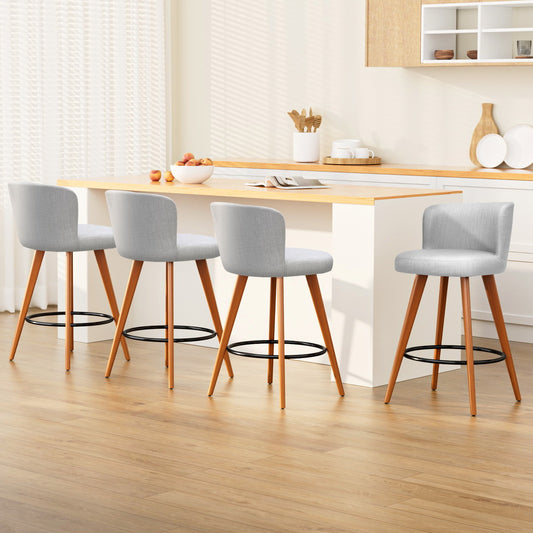 Lilly Linen Fabric Timber Frame Bar Stools Grey (Set of 4)