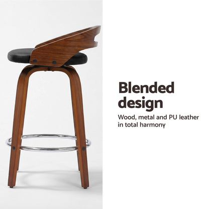 Brennan Leather Swivel Bar Stools – Black 66cm (Set of 2)