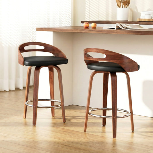 Brennan Leather Swivel Bar Stools – Black 66cm (Set of 2)