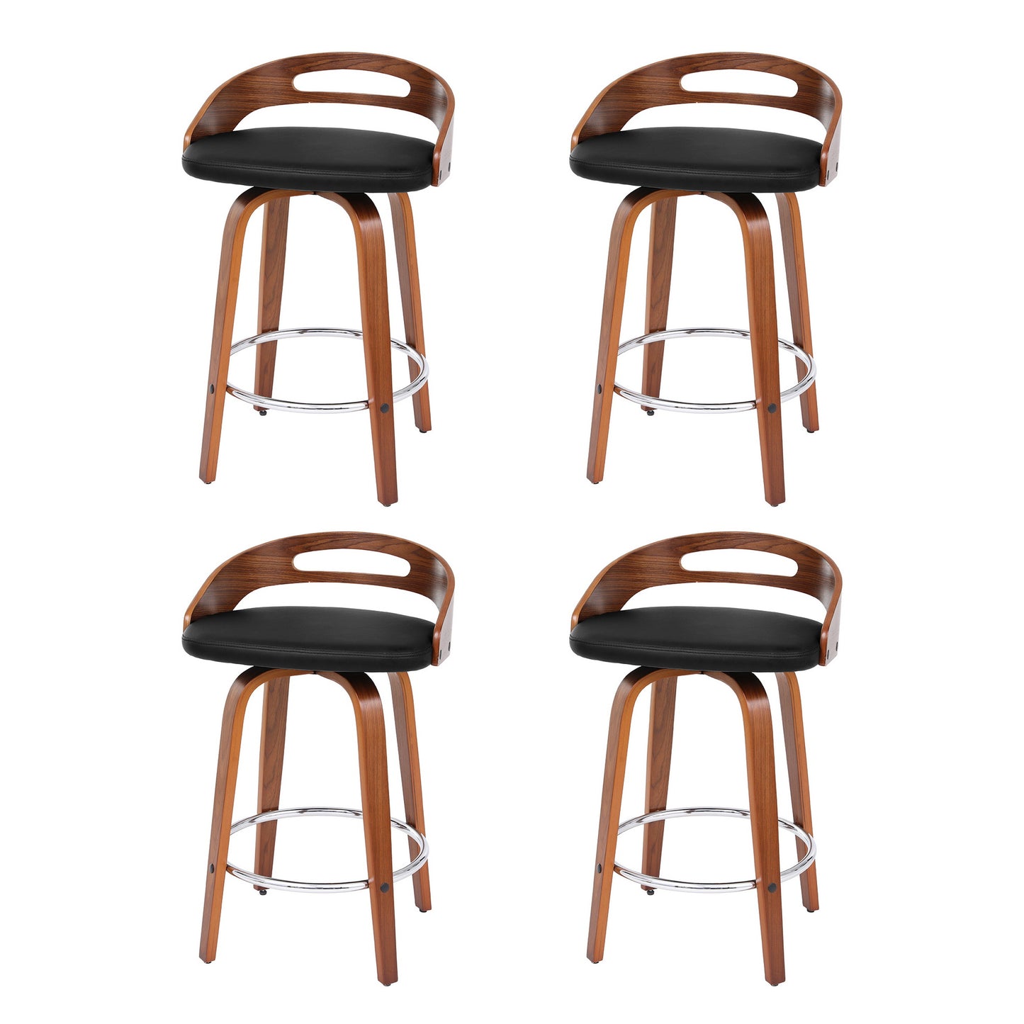 Brennan Leather Swivel Bar Stools – Black 66cm (Set of 4)