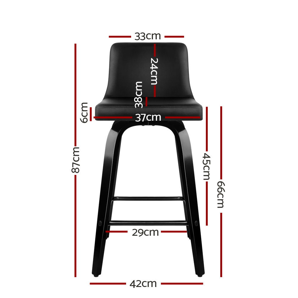 4 x Leather Swivel Bar Stools Wooden Black
