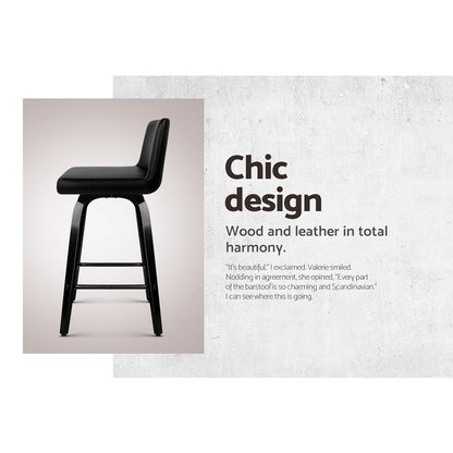 4 x Leather Swivel Bar Stools Wooden Black