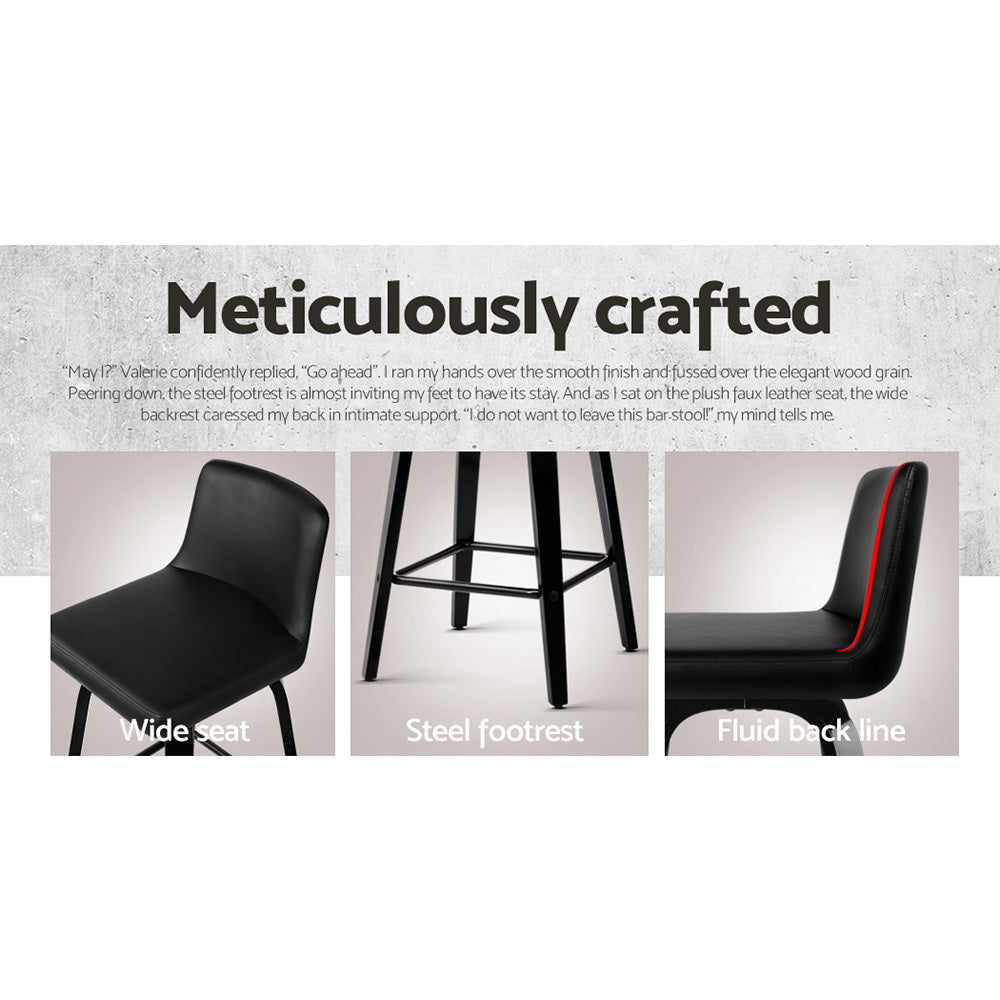 4 x Leather Swivel Bar Stools Wooden Black
