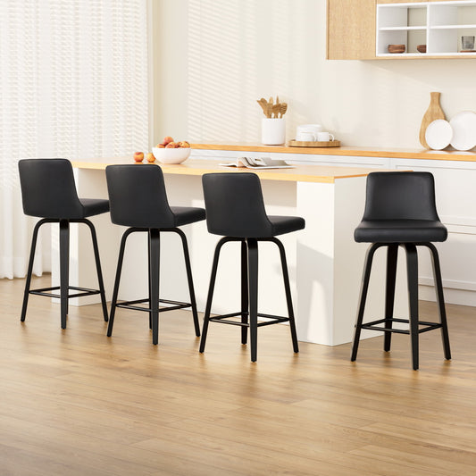Axel Leather Swivel Bar Stools Timber Black (Set of 4)