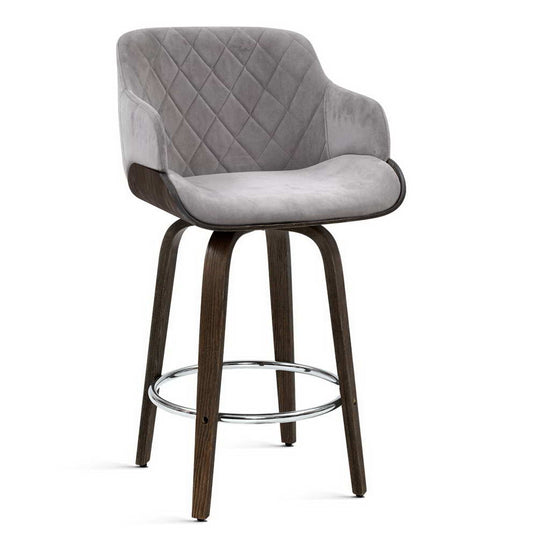 Velvet Padded Swivel Bar Stool Timber Grey