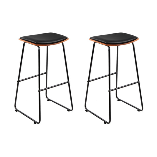 Flynn Leather Padded Timber Bar Stools Black (Set of 2)