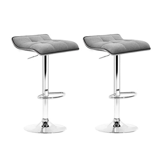 Set of 2 Linen Fabric Padded Gas Lift Bar Stools Grey