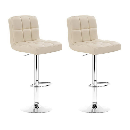 2 x Leather Gas Lift Bar Stools Beige