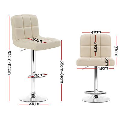 2 x Leather Gas Lift Bar Stools Beige