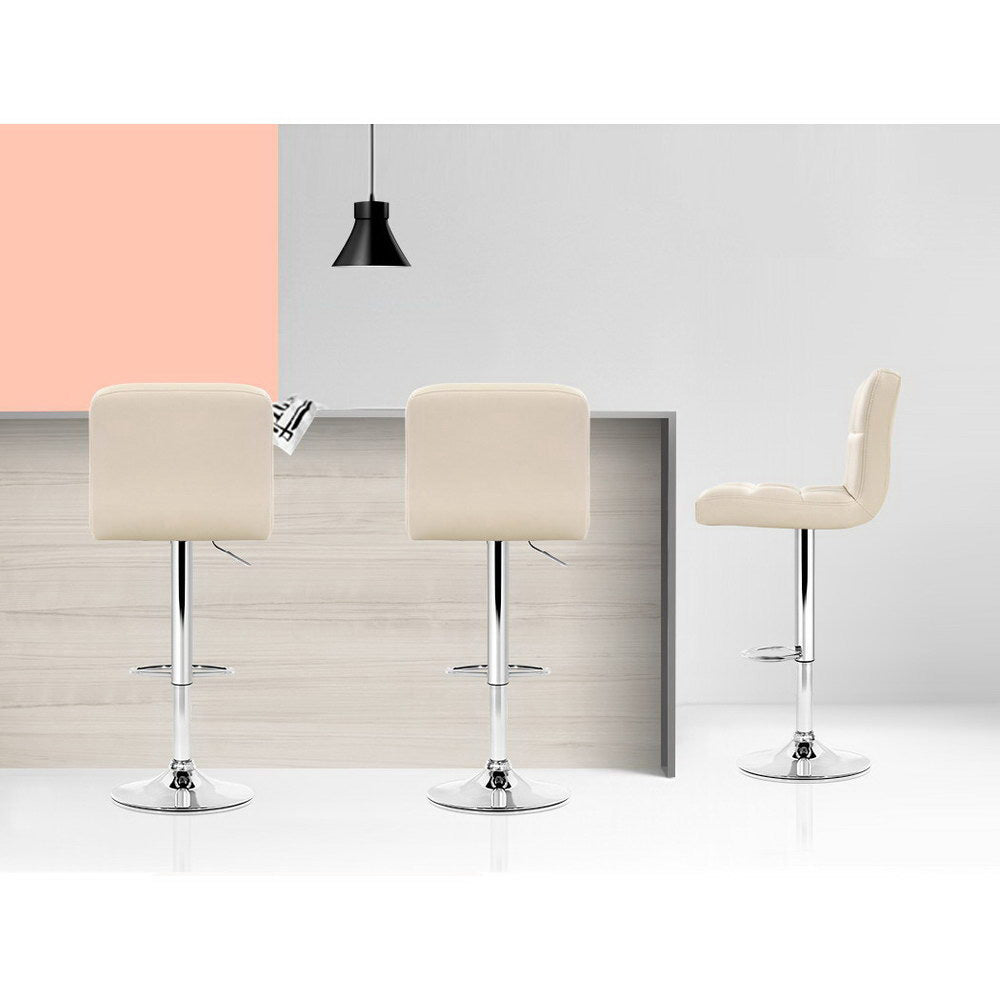 2 x Leather Gas Lift Bar Stools Beige
