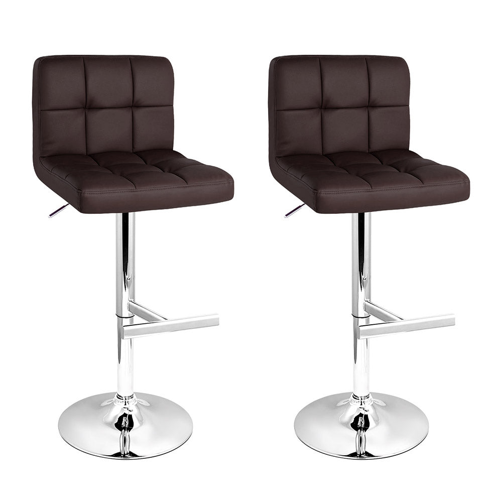 2 x Leather Gas Lift Bar Stools Brown