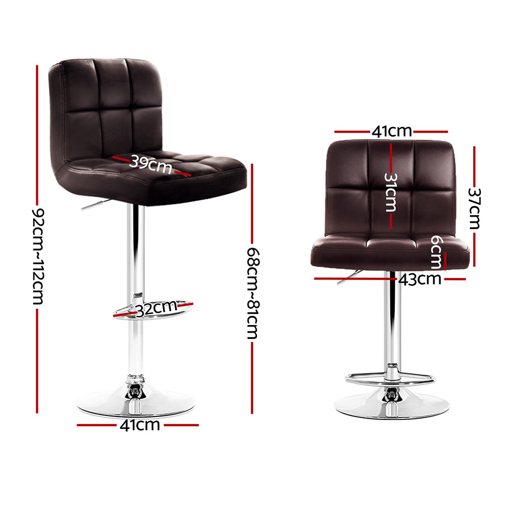 2 x Leather Gas Lift Bar Stools Brown