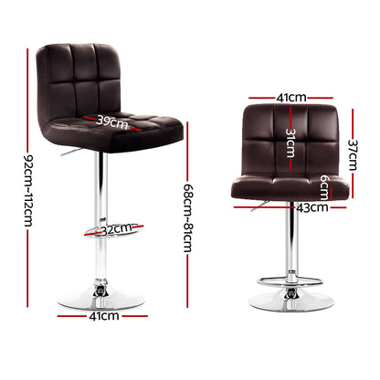 2 x Leather Gas Lift Bar Stools Brown
