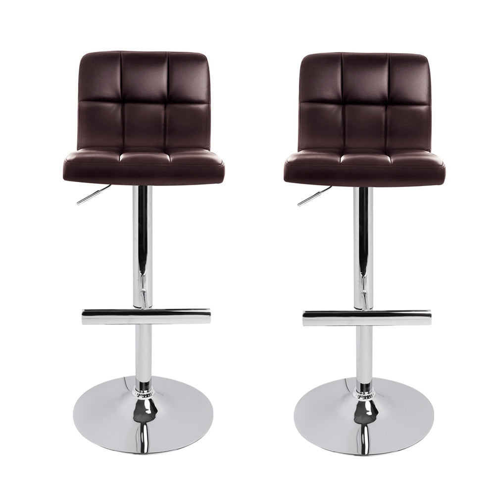 2 x Leather Gas Lift Bar Stools Brown