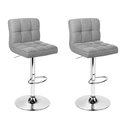 Set of 2 Linen Fabric Padded Gas Lift Bar Stools Grey
